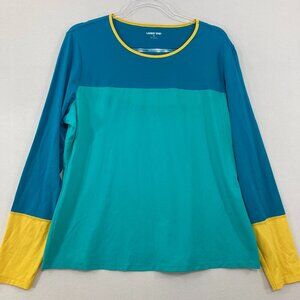 Lands' End size XL Blue Yellow Color-Block Stretch Sun Protection Nylon Top